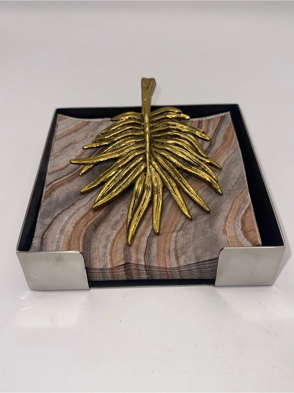 Michael Aram Palm Napkin Holder Antique Gold Designer Table Decor